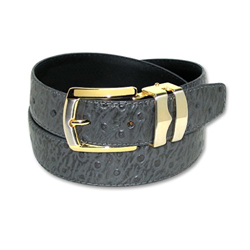 OSTRICH Pattern CHARCOAL GRAY Bonded Leather Men's Belt Gold-Tone Buckle Regular
