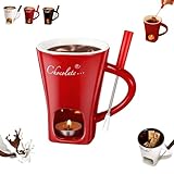 FJZFXKZL Meltie Cup, tragbares handgefertigtes Schokoladenschmelzbecher-Set, Schokoladenfondue-Becher mit Gabeln, for Schokoladenkäse und Desserts(Red)