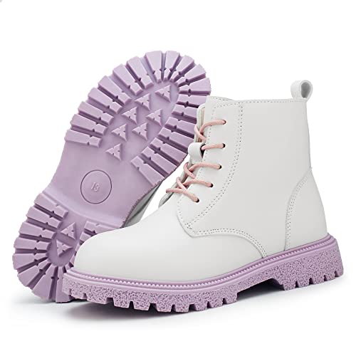 Tobfis Girls Boys Fashion Side Zipper Lace Up Ankle Boot, White Pu, 10 M Us Toddler #TOP3