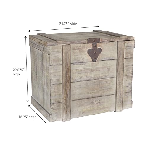 Household Essentials Antiqued Decorative Trunk, Large, Chinese Fir Panel and MDF, Smooth Backing and Metal Hinge Accent, Flat Top and Stay-Open Lid - Thumbnail 3
