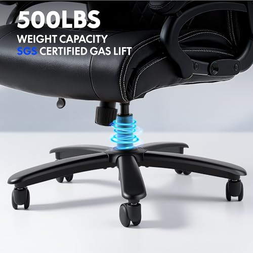 Image of FLEXISPOT 500lbs Big and Tall Office Chair for Heavy People, High Back Heavy Duty Computer Chair with Stable Armrest 1D Lumbar Support, Desk Chairs for Working Gaming Relaxing, PU Leather, Black