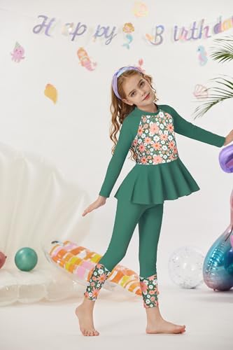 Image of GRACE KARIN Girls Long Sleeve Swimsuit Mermaid Bathing Suit Rash Guard Swimwear 4 Piece Size 5-12