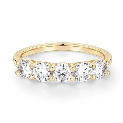 MOOSEA Moissanite Wedding Bands for Women, 4MM D Color VVS1 Clarity Lab Created Moissanite Rings for Women 14K White Gold Plated 5 Stone Anniversary Wedding Ring