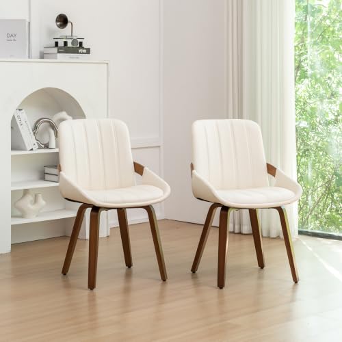 Mid Century Modern Dining Chairs Beige Accent Leather Kitchen Chairs,4PCS - Image 5