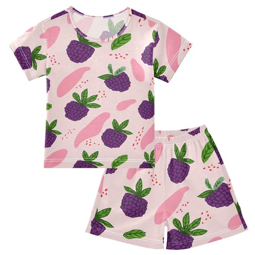 Blackberry Pink Pajama Set Short Sleeve PJS 2 Piece Summer Pajamas Shorts Sets Cotton 5Y