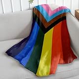 Progress Pride Super Plush Blanket - 50x60 Soft Throw Blanket - Perfect for Cuddle Season Progressive Pride LGBT Blanket for Bedroom, Living Room, Spring Time, Holidays, Kids, Babies, Adults & Decor