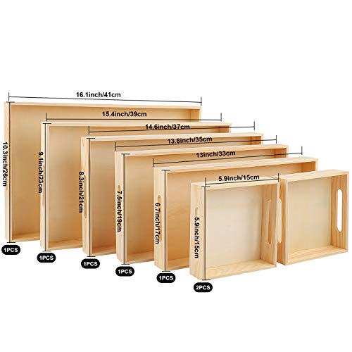Aodaer 7 Pieces Wooden Nested Serving Trays Rectangular Shape Wood Trays Serving Trays With Handles For Kitchen Party Dinner Snacks #TOP1