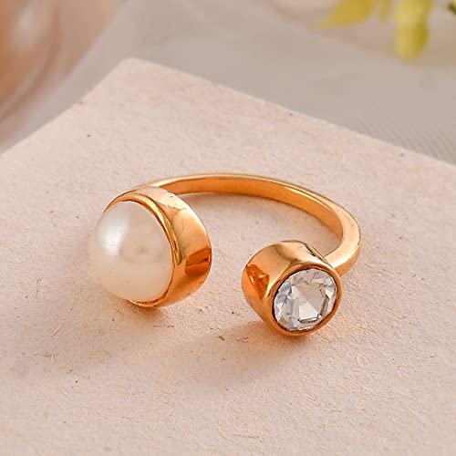 Mother's Half Pearl Cz Studded Ring