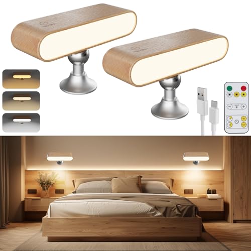 Electight Wireless Wall Sconces Set of 2 [with Remote], Rechargeable Wall Lights Battery Operated Wall Sconce, 3 Color Temps Dimmable & 360° Rotatable, Magnetic Wall Mount Light for Bedroom, Picture