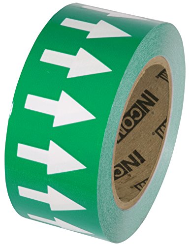 INCOM Manufacturing Directional Pipe Flow Arrow Adhesive Tape, Pipe Identification Marking, Removable Backing Liner, Green/White, 2 inch x 108 ft, PMA252