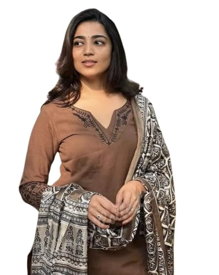 Women's Brown Kurta Pant Set with Printed Dupatta-picture-39