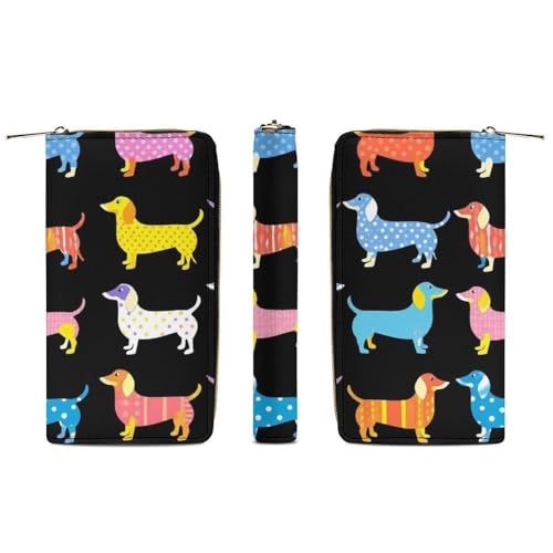 Travel Purse Fashion Design, Huge Storage Capacity Wallet, Cute Decor Wallet, Long PU Zipper Purse Black Dachshund Puppy Animal Dog3