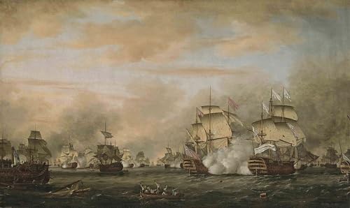 Tableau HMS Barfleur pour salon : grande affiche marine chic 60x90cm