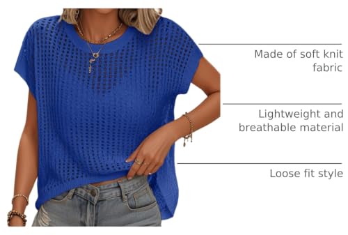 Image of Womens Summer Crochet Tops Hollow Out Cap Sleeve Cover Up Tank Top Pullover Sweater Vest Beach Vacation Clothes