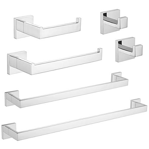 Cheapest 🛒 VELIMAX Premium Stainless Steel 6 Pieces Bathroom Hardware Set Wall Mounted Bathroom Accessories Kit Modern Towel Bar Set - 23.6 Inches and 30 Inches, Polished