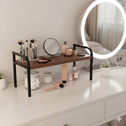Image of ABJA Kitchen Stylish Counter Top Organizer, Rack Stand for Storage, Wooden Shelf, Spice Rack Organizer, Oil Stand, Tabletop Rack For Makeup, Office (1Tier,Rustic Brown)