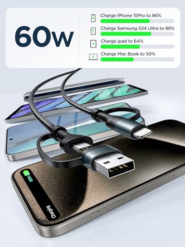 Image of 4 in 1 Charging Cable 6.6FT, 60W USB C to Lightning Cable, USB A /C to C /Lightning Multi Charging Cable Fast Charging for iPhone 17Air 16 15 14 13 12 Pro Max /MacBook Pro /iPad /Samsung S25 S24 / Switch 2