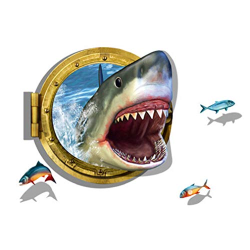 Peces de tiburón Estilo 3D Etiqueta de la Pared Papel Home Decal Vinilo extraíble Sala de Estar Dormitorio PVC Arte Imagen Murales Impermeable DIY Cover