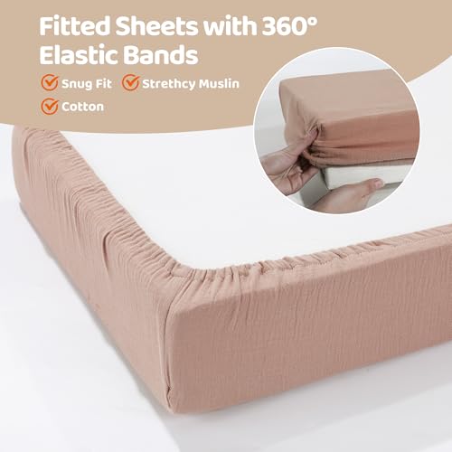 Image of HOMBYS Muslin Fitted Crib Mattress Sheets with Satin Bassinet Sheet for Baby Hair,100% Cotton Deep Pocket Toddler Bed Sheets with Silky Soft Bassinet Slip,Baby Hair Care 3 Packs,33x17 in
