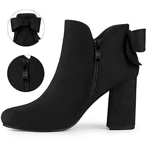 Allegra K Women's Round Toe Bow Decor Chunky Heel Ankle Boots3