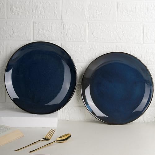 Image of The Earth Store Handcrafted Galaxy Blue 2 Piece 10 Inch Ceramic Dinner Plates Microwave & Dishwasher Safe Ceramic Plates for Dinner | Full Plates Set of 2 | Dinner Full Plates