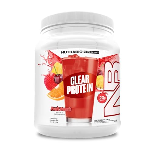 NutraBio Clear Whey Protein Isolate – Pure Whey Isolate for Men and Women, Delicious Fruit Flavors – Non-GMO, Zero Lactose – Fruit Punch, 20 Servings