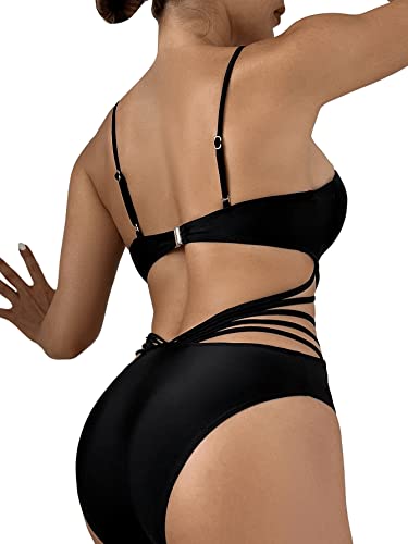 Soly Hux Women's Sexy Criss Cross Cut Out One Piece Swimsuit Push Up Bathing Suit Monokini Swimwear Solid Black S #TOP1