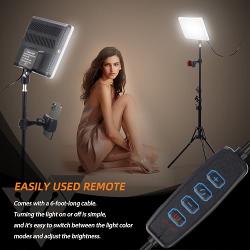 2-Pack LED Video Light Kit, Velvora 15W Photography Lighting with 28\"-60\" Adjustable Tripod & Phone Holder, 2700-7500K Bi-Color Dimmable Panel (CRI 95+), for Live Streaming, Podcast, Studio & YouTube