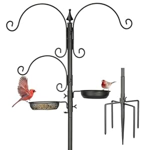 Kingsyard Bird Feeding Station Kit – 85 Inch Bird Feeder Pole with 5-Prong Base, Bird Feeder Stand for Outdoors Hanging Bird Feeders, Upgraded in Stability, Black