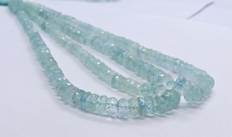 Perles aigue-marine naturelle facettes 5,5-8mm fil création collier bracelet