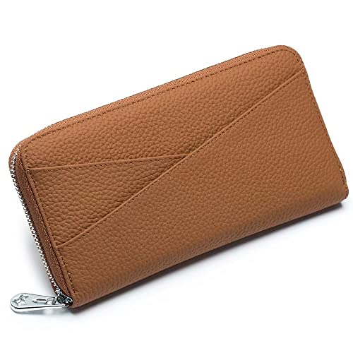 Mudono Women's Wallet Genuine Leather RFID Blocking Credit Card Case Elegant Clutch Purse Travel Phone Wallet with ID Window