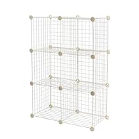 Amazon Basics 6 Cube Wire Grid Stackable Storage Shelves, 12.6 x 26 x 38 inches, White