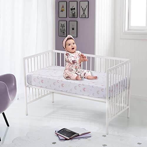 Plushii Crib Sheets For Baby Girls 4 Pack, 28"X 52" Extra Soft Microfiber Crib Sheet Set For Standard Crib & Toddler Mattress Pad, Rainbow & Elephant & Stars & Pink #TOP6