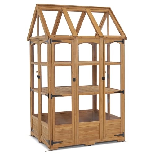 MCombo-Wooden-Greenhouse-Outdoor-Greenhouse-with-Adjustable-Roof-Vent-and-6-Lockable-Door-for-BackyardOutdoor-Use-48-x-388-x-839-Inches-0851-Natural MCombo Wooden Greenhouse Outdoor Greenhouse with Adjustable Roof Vent and 6 Lockable Door for BackyardOutdoor Use 48 x 388 x 839 Inches 0851 Natural