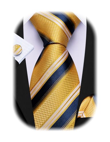 Image of Barry.Wang Classic Mens Ties Silk Necktie Pocket Square Cufflinks Set Woven Designer Wedding Business