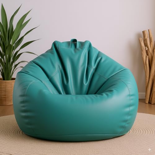 Image of 4XL Leatherette Bean Bag Chair with Footrest & Cushion with Beans Filled (Ready to Use) Color- (Aqua, Bean Bag Only)