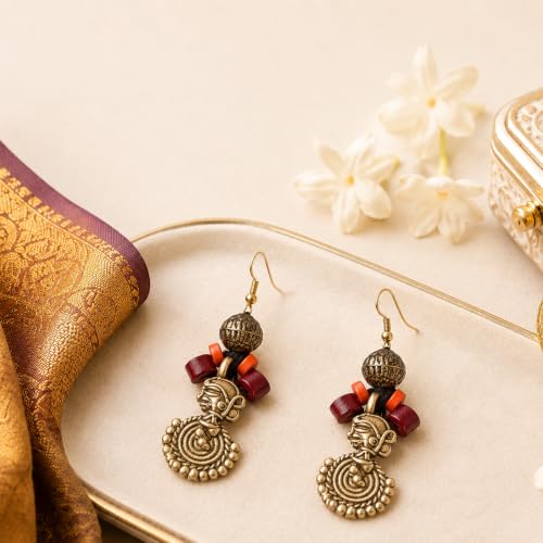 Image of Handcrafted Tribal & Dhokra Art Earrings for Women - Wooden, Nature-Inspired Statement Drop & Traditional Ethnic Designs