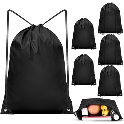 Image of IKAYAS 6Pcs Drawstring Bags Bulk Black Drawstring Backpack, String Backpack Cinch Sack Sport Gym Backpack Bags for Yoga Traviling Outdoor Sports