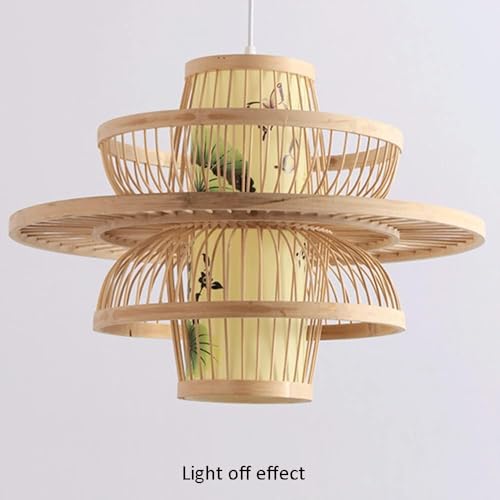 Cage abat-jour beige pour escalier suspension rotin E27 - 2