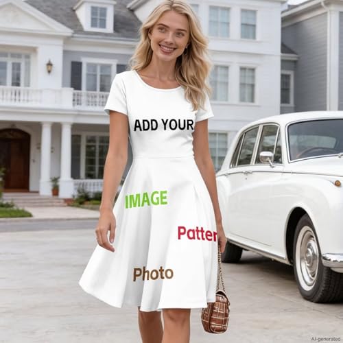 Image of HUGS IDEA Womens Puffy Swing Midi Dress Round Neck Short Sleeve Party A-Line Dresses