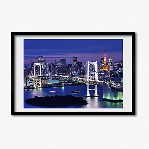 Tableau moderne Pont à Tokyo cadre en bois 60x40 cm pour salon Tulup