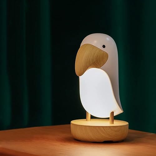 TriPro - Lámpara de escritorio con luz nocturna de pájaro tucán con base de madera, decoración de dormitorio, sala de estar, regalos para padres,