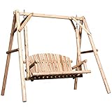 Outsunny Hollywoodschaukel, 2-Sitzer Gartenschaukel, Schaukelbank, Hängebank, Massivholz Natur 187 x 137 x 170 cm