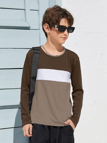 Image of ZDC Kids Boys Long Sleeve T-Shirts Color Block Crewneck Fashion Basic Tee Tops 5-14 Years