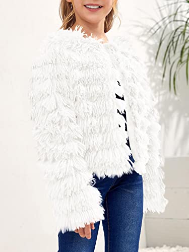 Image of Inorin Girls Open Front Cardigan Faux Fur Coat Warm Fuzzy Trendy Winter Vintage Parka Shaggy Party Outerwear Jackets Tops