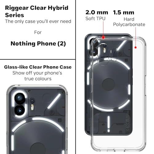 Image of RIGGEAR Shockproof Clear Hybrid Armor Back Cover Case for Nothing Phone 2 (Clear PC + TPU)