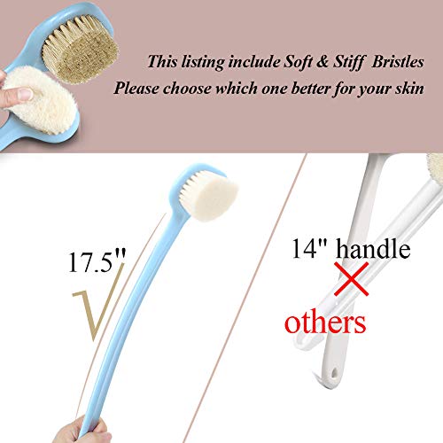 Body Bath Brush with Soft Bristles,Wet Brushing Back Scrubber for Shower with 17.5 inches Long Handle,Gentle Promote Healthy Glowing Skin and Beauty(Blue)