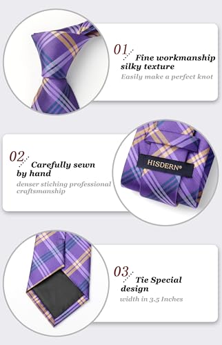 Image of HISDERN Mens Ties Plaid Tie and Pocket Square Set Classic Woven Formal Checkered Neckties & Handkerchief Wedding Party