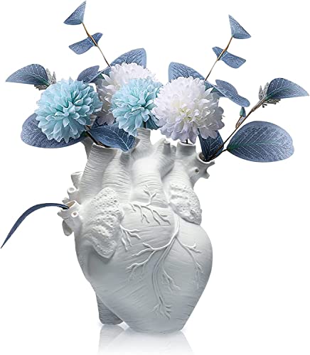 Aprjv Vase Flower Vases Heart Shaped Decor Resin Flower Pot Modern Unique Nordic Art Style Decorative Vase For Home Wedding Gift Desktop Living Room Decoration - White #TOP6