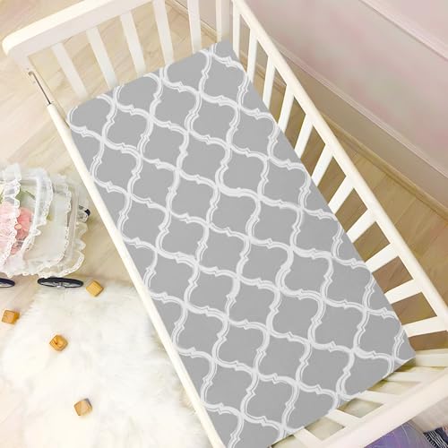 Image of Crib Sheet Breathable Soft Crib Mattress Sheet for Baby Toddler Boys Girls Fitted Crib Sheet Fit Standard Crib Mattress 52 x 28 Inch Silver Minimalist Quatrefoil